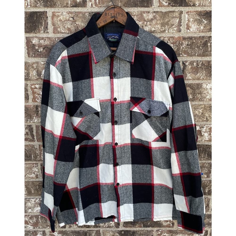 Vintage Red‎ and black plaid flannel shirt LG Backpacker Sportswear  EUC skater